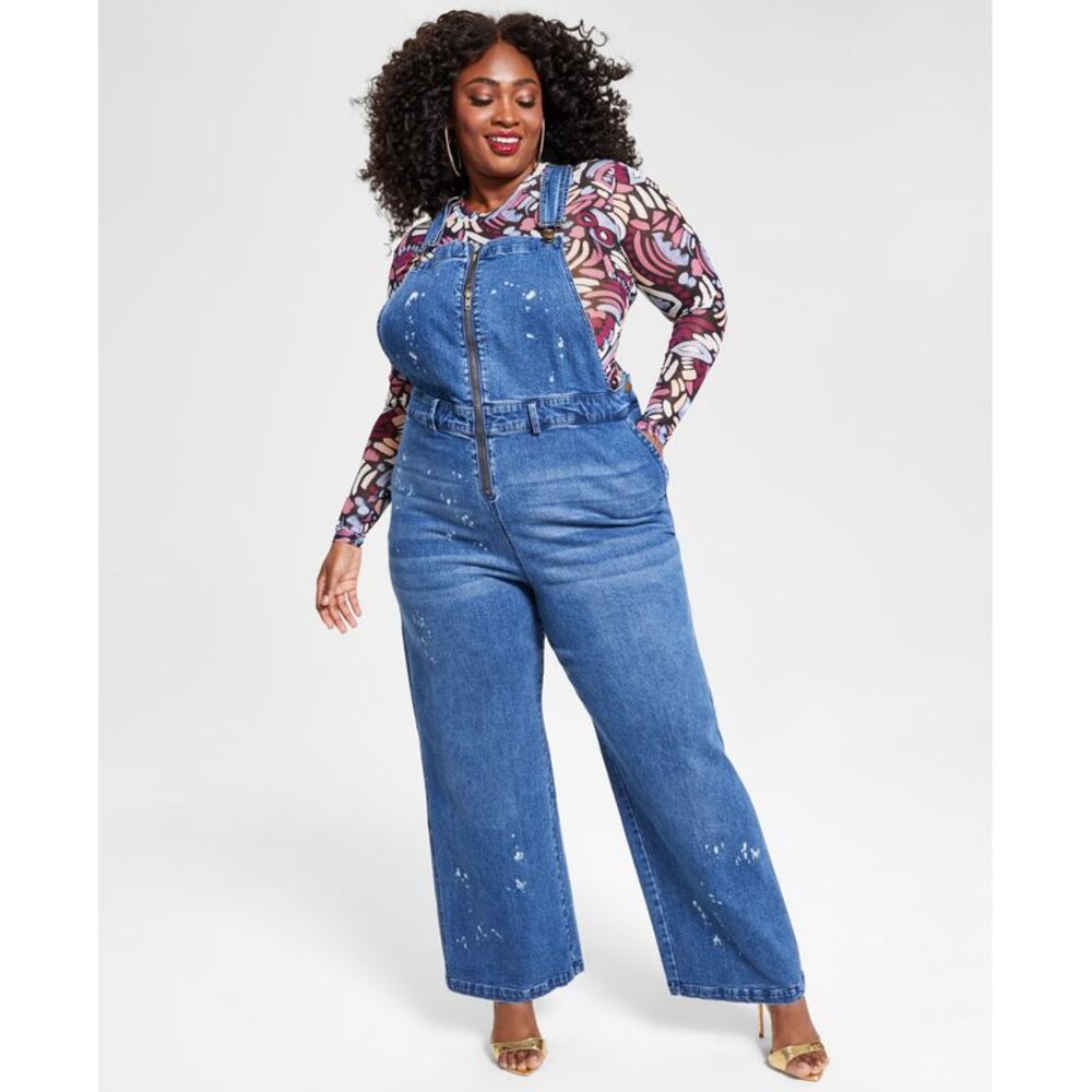 Nina Parker Trendy Plus Size Zip Up Denim Overalls